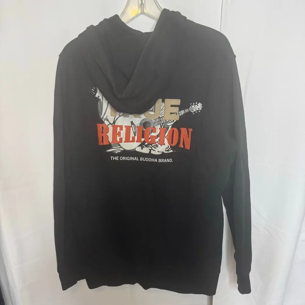 True Religion Black Zip Hoodie Buddha Guitar Logo Men’s L Large Streetwear